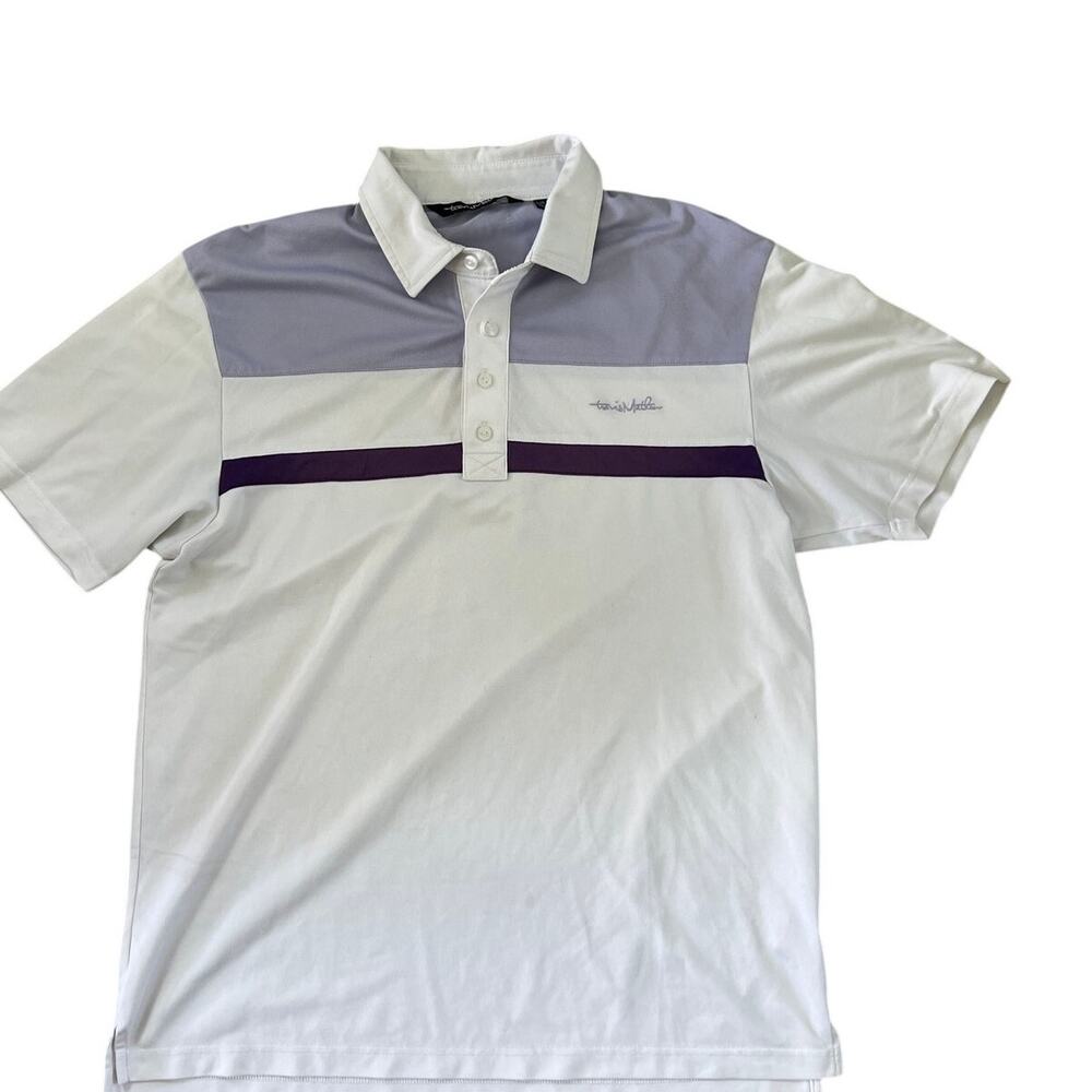 Travis Mathew Fig Jam Golf Polo Shirt White Lavender Colorblock 411604 Size L